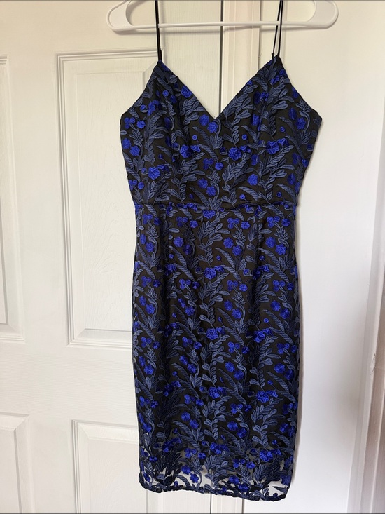 Dresses & Skirts - Black Floral Lace Dress with Royal Blue Detail
